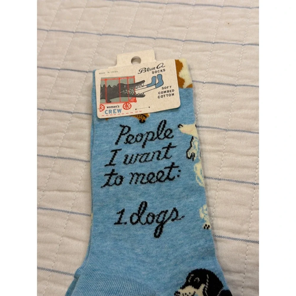 Blue Q People I Want to‎ Meet Dogs Crew Socks Blue Women's Shoe Size 5-10 NEW